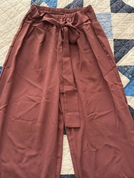 Black & White Patterned Wide-Leg Pants with Tie Waist and Orange pants bundle! - Picture 2 of 4